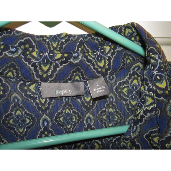 Apt 9 Women's Blue Geometric Print Pleated Semi Sheer Short Sleeve Blouse Size L - Picture 4 of 7